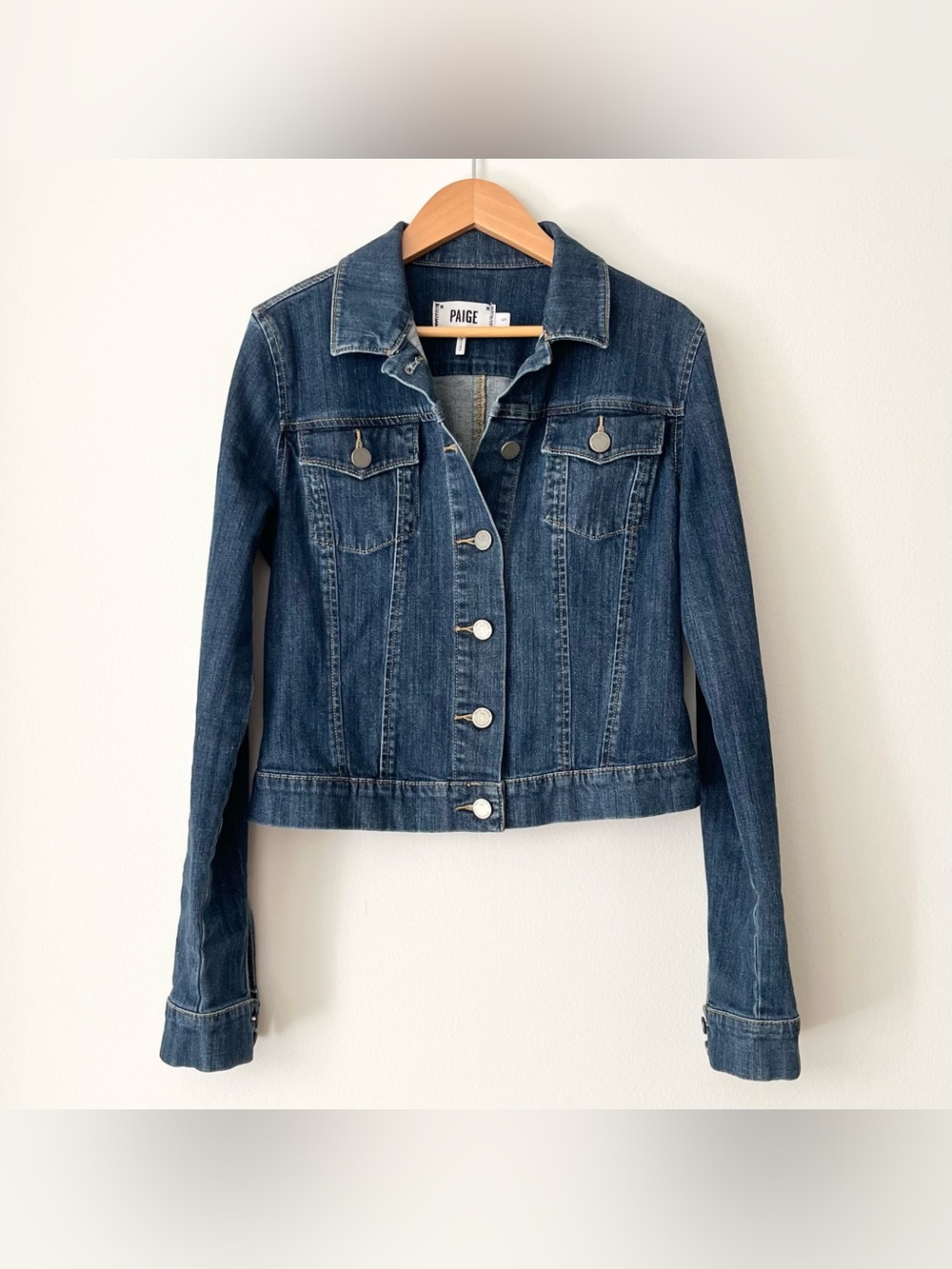 Paige Women's Vermont Trucker Slim Denim Jacket Classic Dark Wash Blue Size S